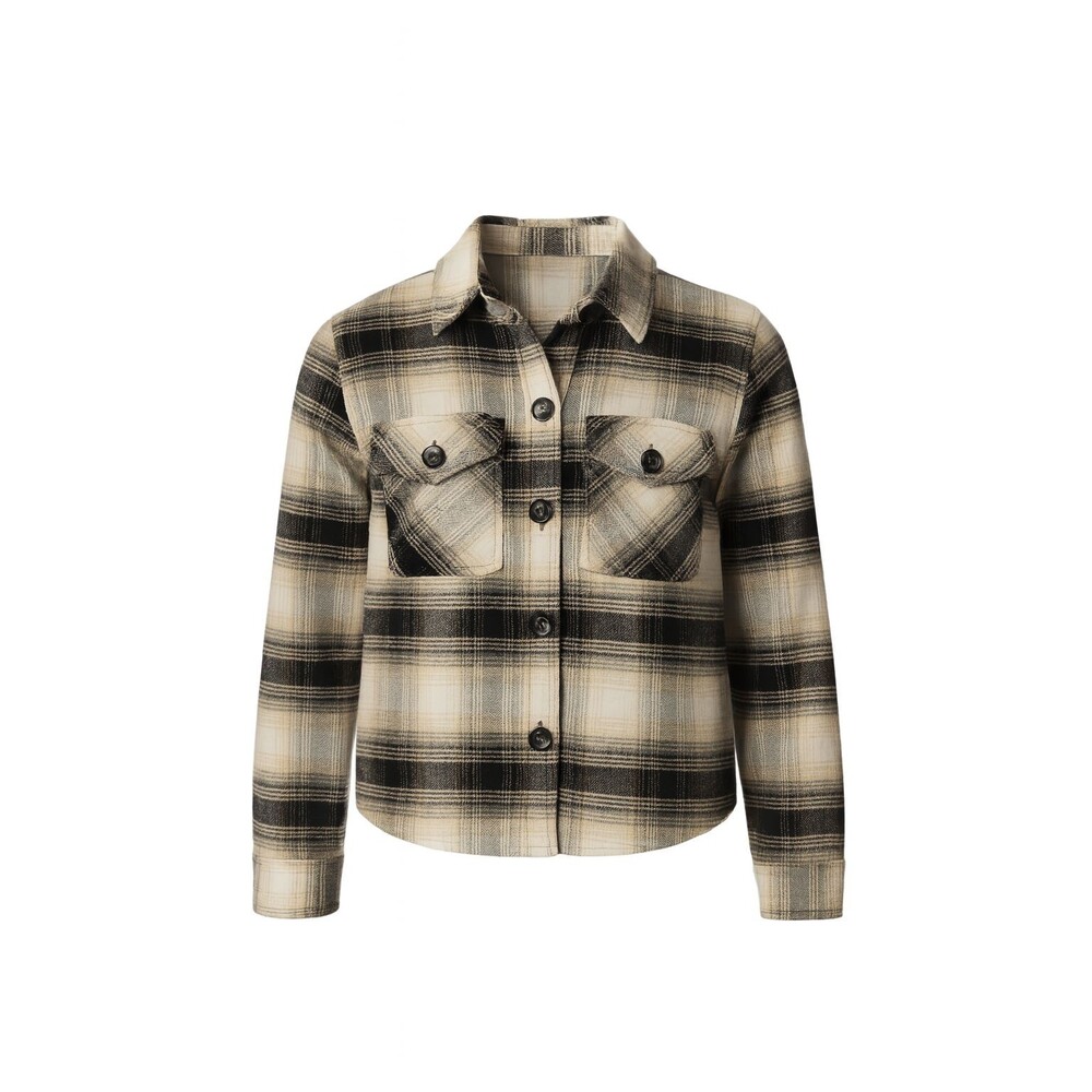 Plaid Flannel Shacket Beige Black BB Dakota Cozy S - Picture 3 of 9